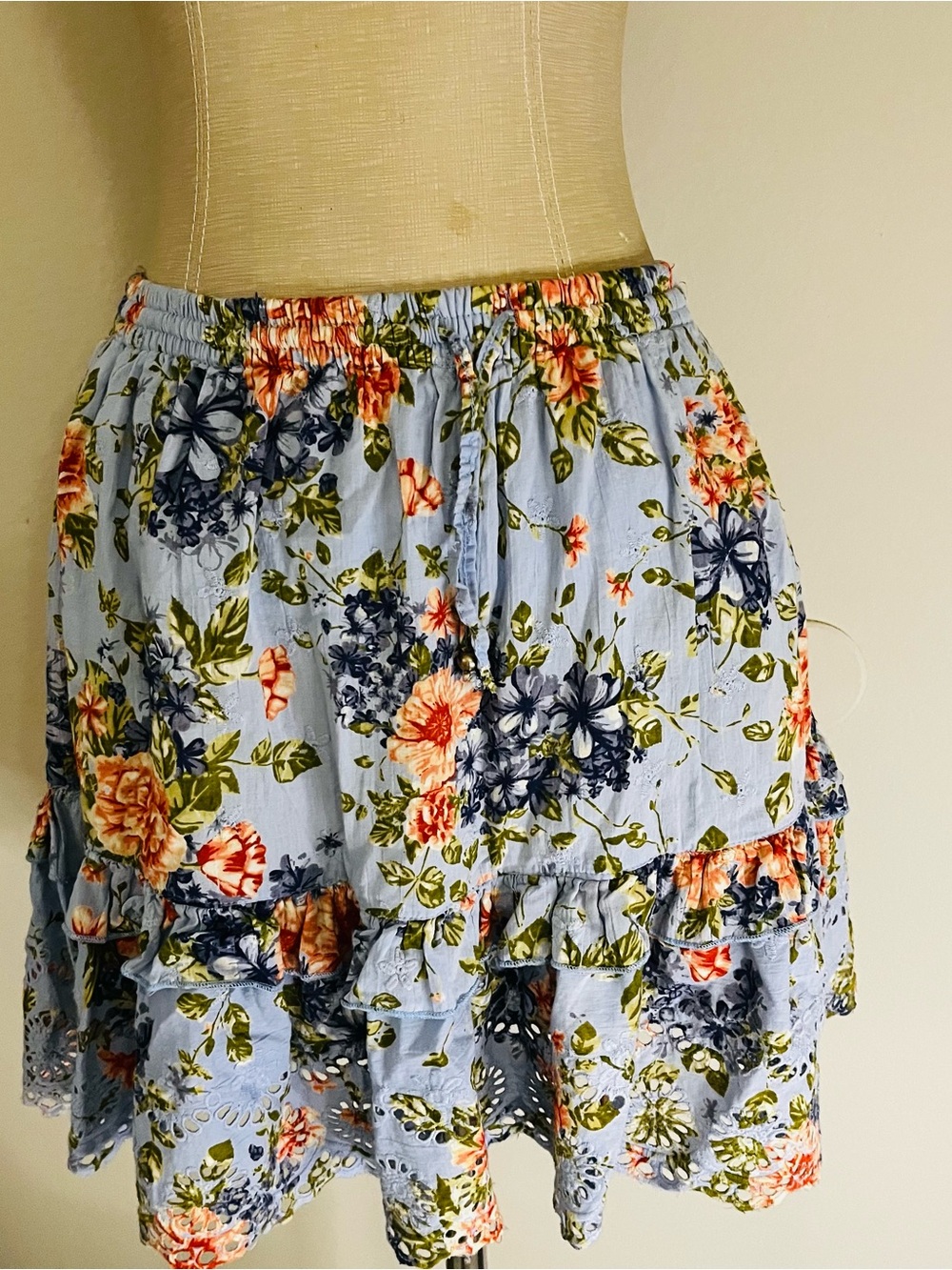 Angie Light Blue Floral Ruffle Skirt